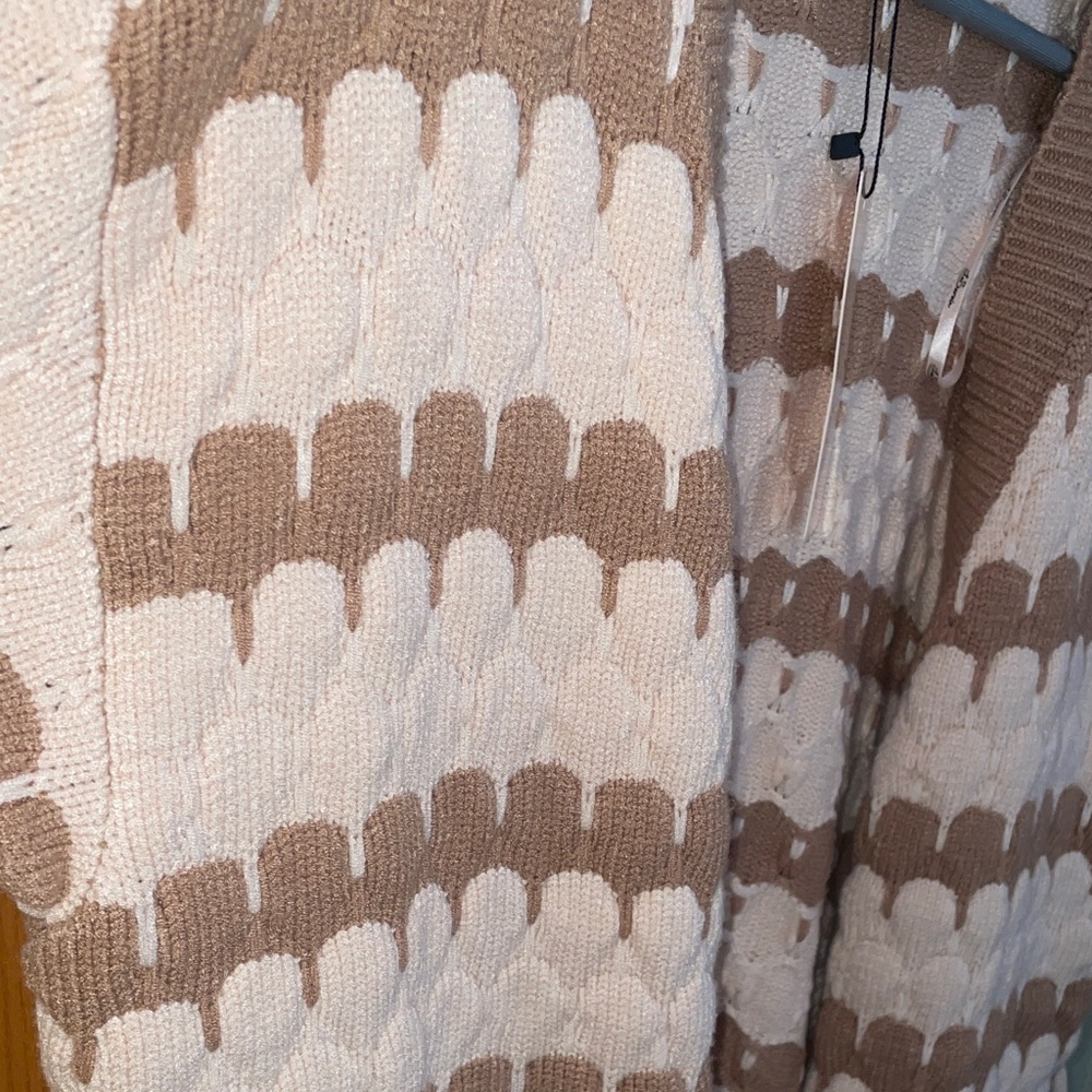 Chunky Knit Open Front Cardigan Sweater - Brown and Cream - Picture 7 of 11